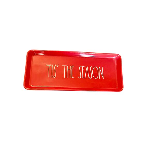 Rae Dunn Tis The Season Red Ceramic Serving Tray Holiday Christmas Entertaining - Picture 1 of 3
